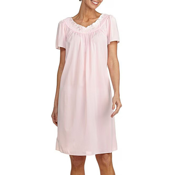 Miss Elaine Women's Short-Sleeve Embroidered Nightgown, Pink, Size S 0079 - Picture 1 of 2